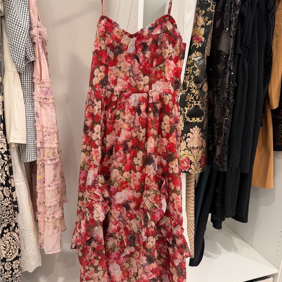 Lulus Dresses & Skirts - Lulu's Red Floral Smocked Strappy Dress